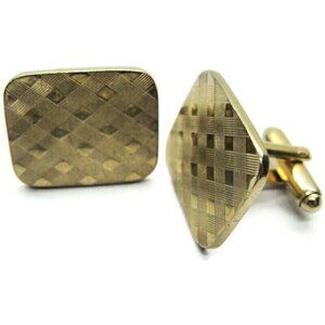 Cufflinks Gold Tone Weave Pattern Tux Shirt Dress Suit Vintage